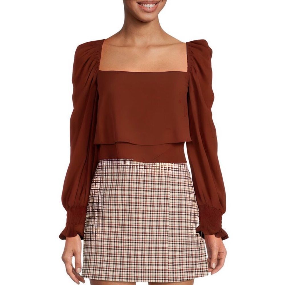GIANNI BINI Burnt Orange Cropped Peasant Blouse Top Puff‎ Sleeve Size Small New